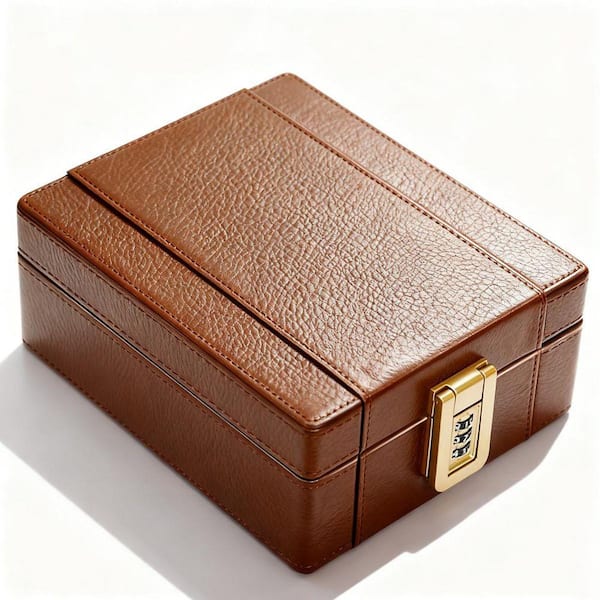 Classic 6 in.D x 7 in.W x 3 in.H Brown PU Leather Jewelry