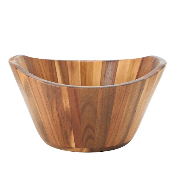 Elama 11.75 Inch 264 fl. oz. Light Brown Acacia Wood Deep Salad Serving Bowl