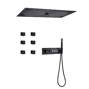 Luxury LED Thermostatic Single-Handle 4-Spray Patterns Ceiling Mount Shower Faucet in Matte Black (Valve Included)