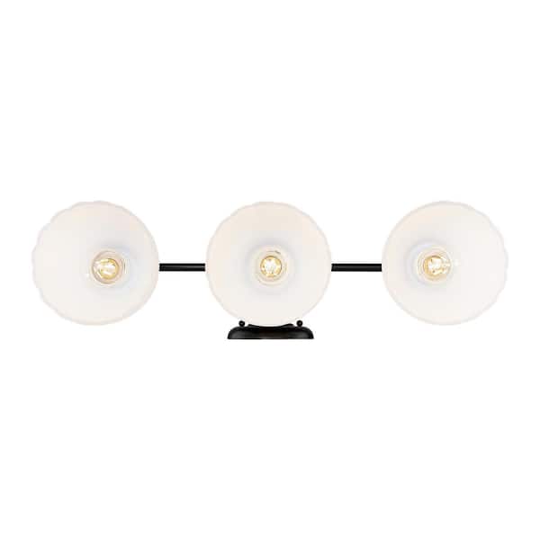 Golden Lighting Dorinda 7.5 in. 3-Light Black Vanity Light with Opal Glass
