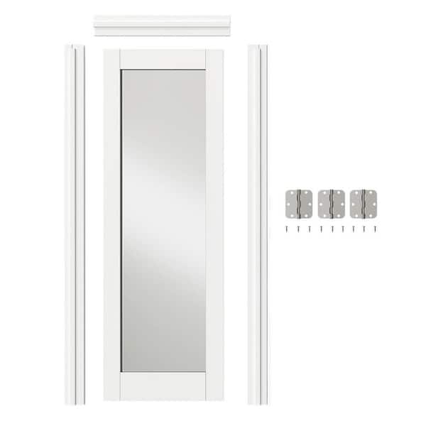 28 in. x 80 in. Full Lite Mirrored Glass White Primed, Composite Prehung Interior Door Right-Handed w/ Jamb and Hardware