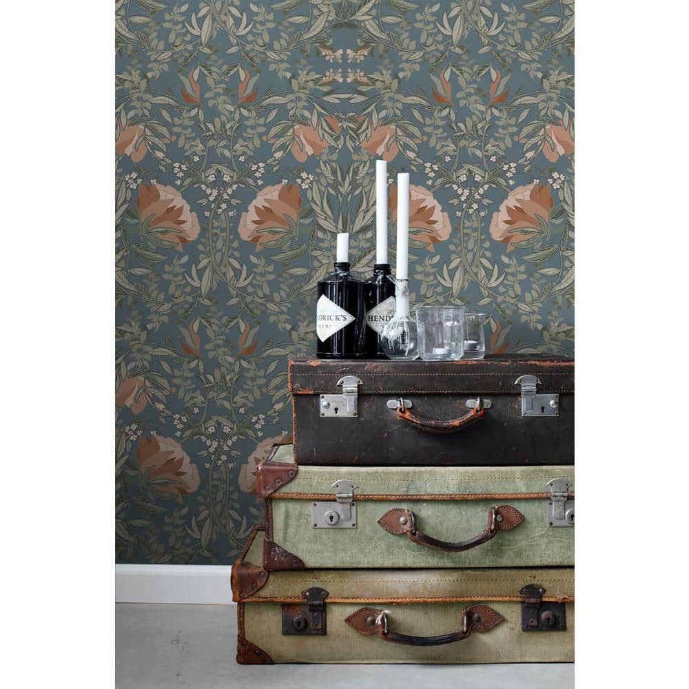 Ester Blue Art Nouveau Floral Non-Woven Wallpaper