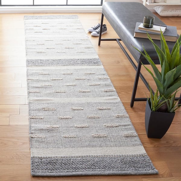 Striped Kilim Ivory Grey 2 ft. x 9 ft. Striped Runner Rug