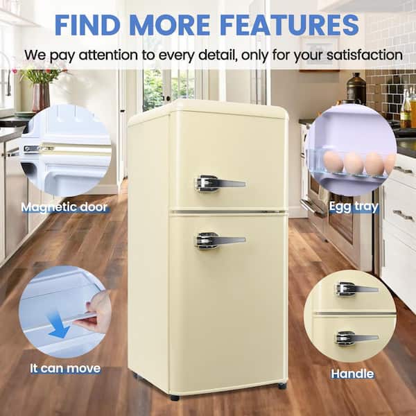 Jeremy Cass 18 in. 3.5 Cu.Ft. Retro Mini Refrigerator with Freezer, with 2 Door Adjustable Mechanical Thermostat in White, Ivory