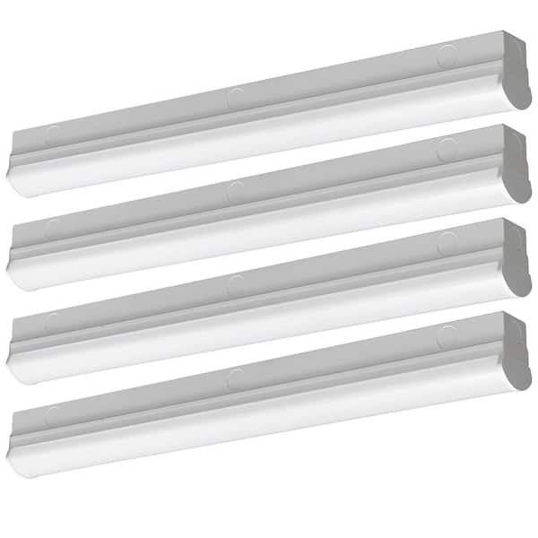 ETI LIGHTING 4-Pack 2 ft. 17-Watt Integrated LED White Strip Light Fixture Bright White 4000K 1800 Lumens 120-277V Direct Wire