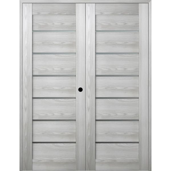 Belldinni Vona- 07-02 60 in. x 80 in. Left Hand Active 6-Lite Frosted Glass Ribeira Ash Wood Composite Double Prehung French Door