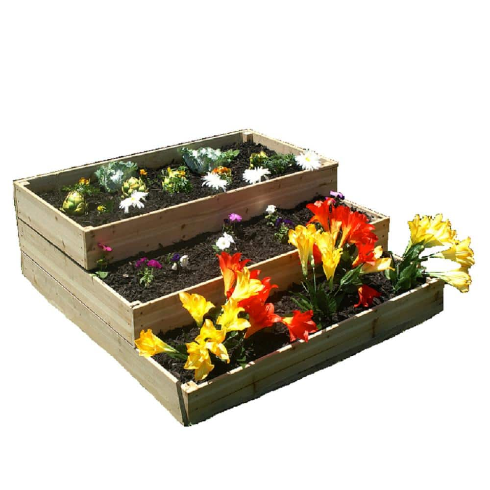 Eden 4 ft. x 4 ft. x 17.5 in Natural colored wood Waterfall/Pyramid Garden Bed Kit