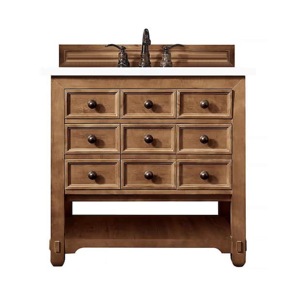 James Martin Vanities Malibu 36 in. W x 23.5 in.D x 35.3 in. H Single Bath Vanity in Honey Alder with Quartz Top in Classic White