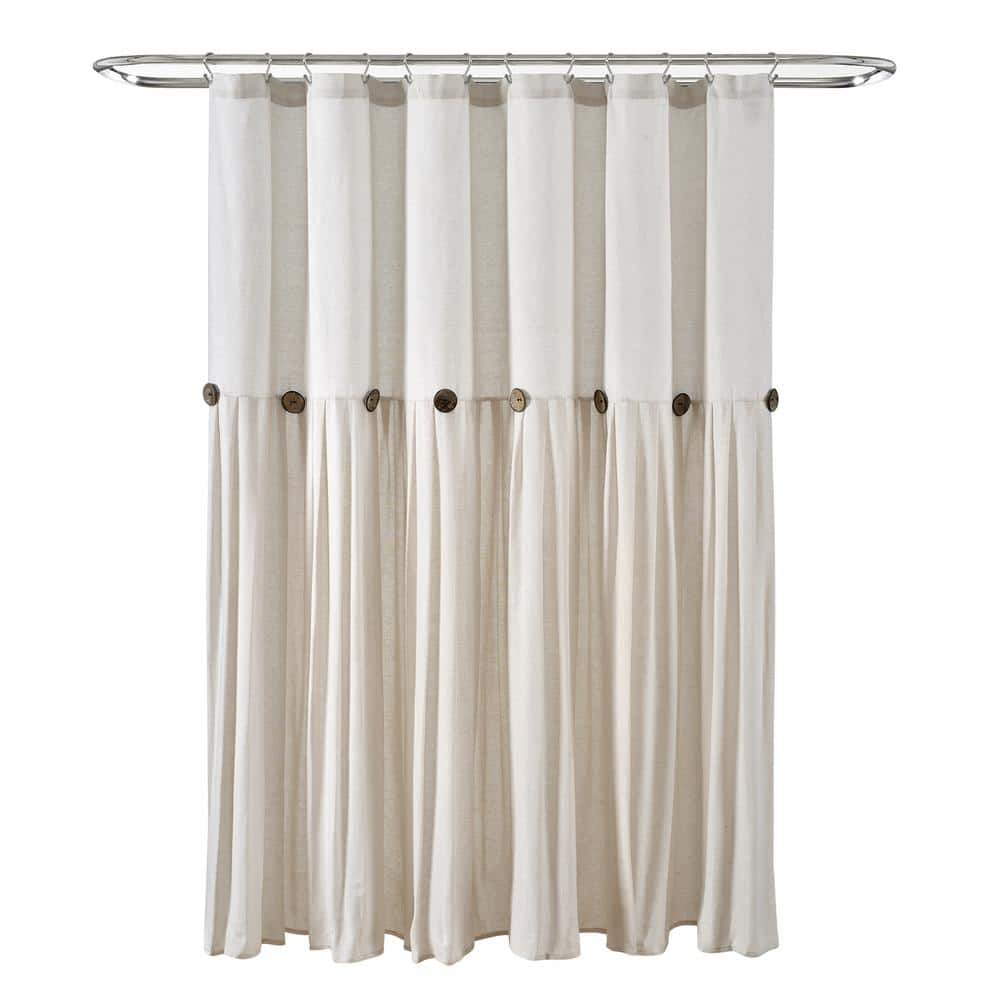 Lush Decor 72 in. x 72 in. Linen Button Shower Curtain Off White Single ...