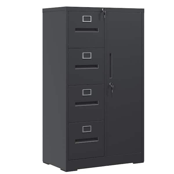 Modern 4-Drawer Black Metal 30 in. W Vertical File Cabinet with Locks and 1-Door