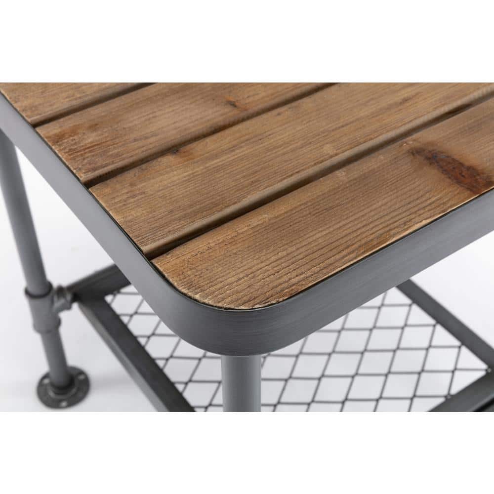 Newport Industrial Gray & Natural Fir Wood Square End Table