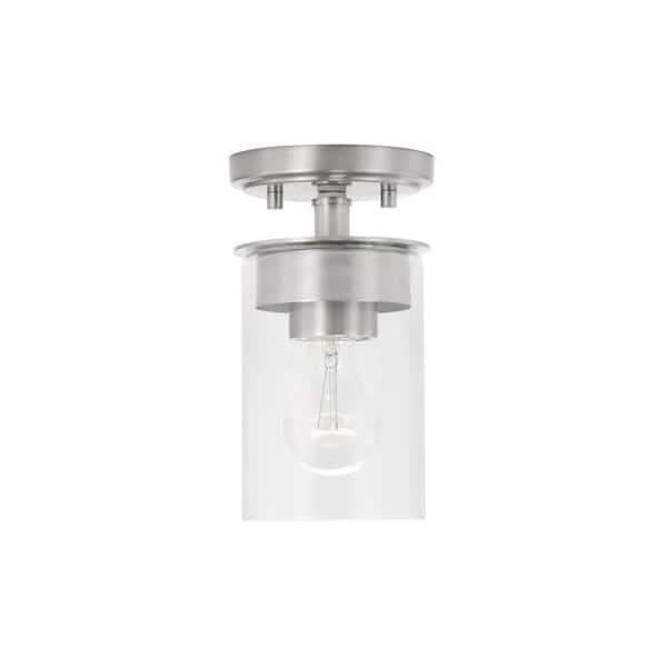 Mason 5 in. W x 8 in. H 1-Light Mini Semi-Flush or Pendant in Brushed Nickel with Clear Glass