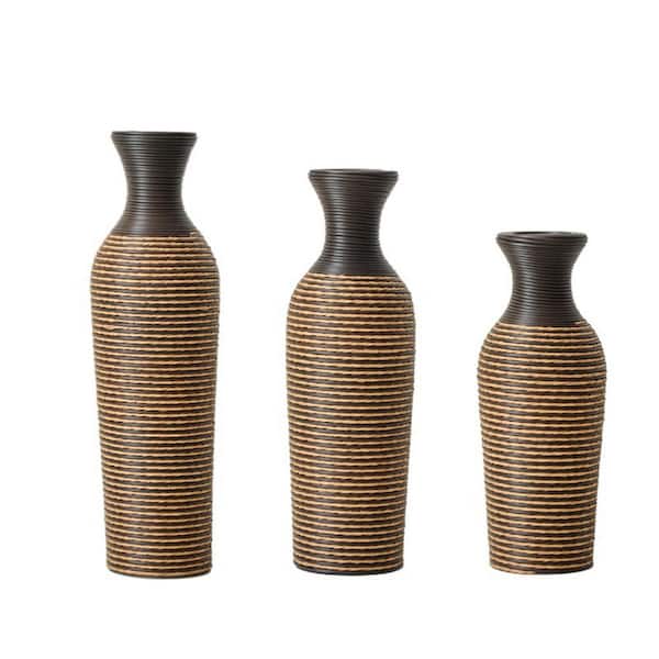 Miscool Avex 20/24/28 in. H Black Beige PVC Cylinder Decorative Vase Set (3-Pieces)