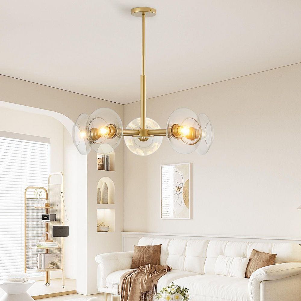 Sunpez 5-Light Gold Chandelier with Glass Shades, Adjustable