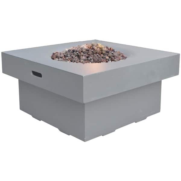 Branford 34 in. x 17 in. Square Concrete Liquid Propane Fire Pit in Grey with Canvas Cover and Lava Rock