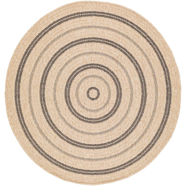 Encore Tan/Black Cottage 3 ft. Round Indoor/Outdoor Area Rug