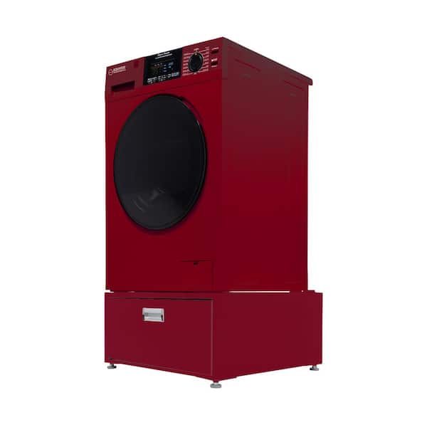 1.62 cu. ft. 110-Volt Vented/Ventless Sani Washer Dryer Combo Pet Cycle Plus Pedestal in Merlot
