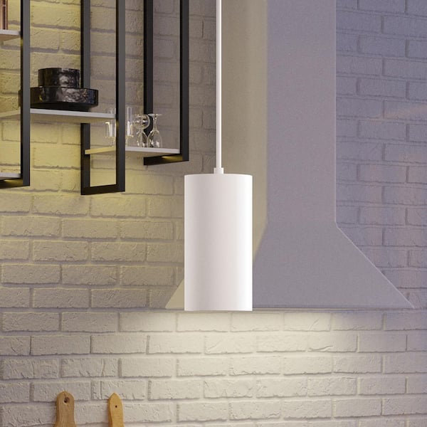 Cylinder Collection 6 in. 1-Light White Modern Outdoor Pendant Hanging Light