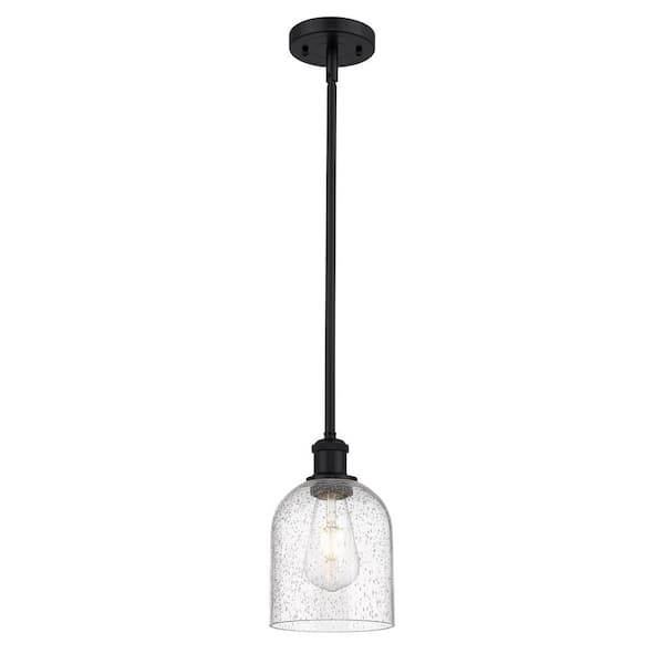 Bella 100-Watt 1-Light Matte Black Standard Mini Pendant Light with Seeded Glass Shade, No Bulbs Included