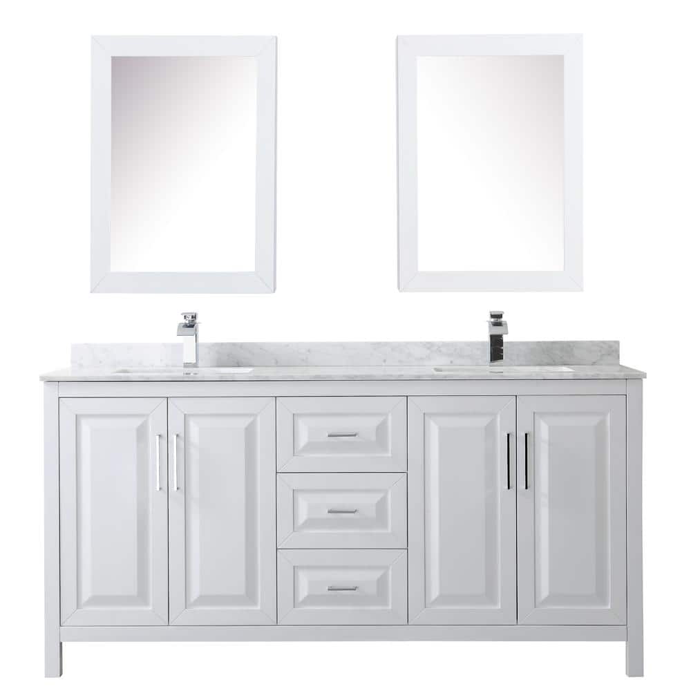 Elegant 72" White Double Vanity with Carrara Marble Top and Polished Chrome Hardware