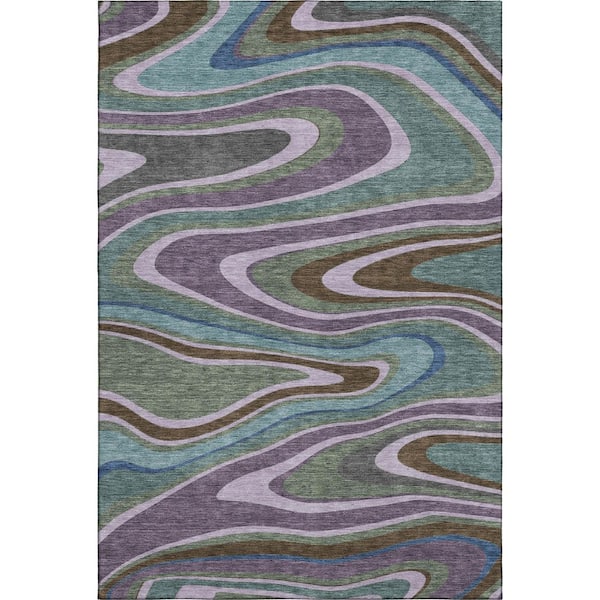 Mayfield Premium Machine Washable Abstract AMF2494 Purple 8 ft. x 10 ft. Area Rug