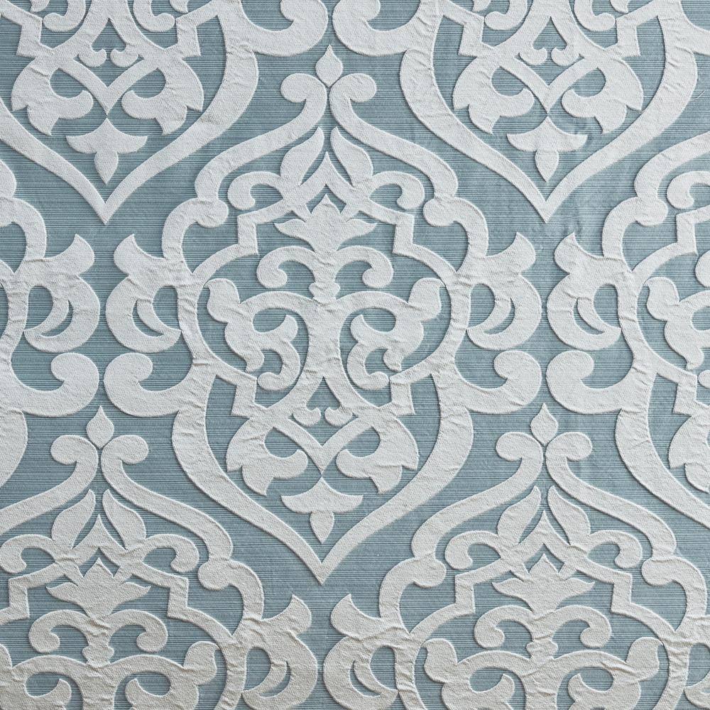 Aqua and Silver Damask Jacquard Fabric Shower Curtain
