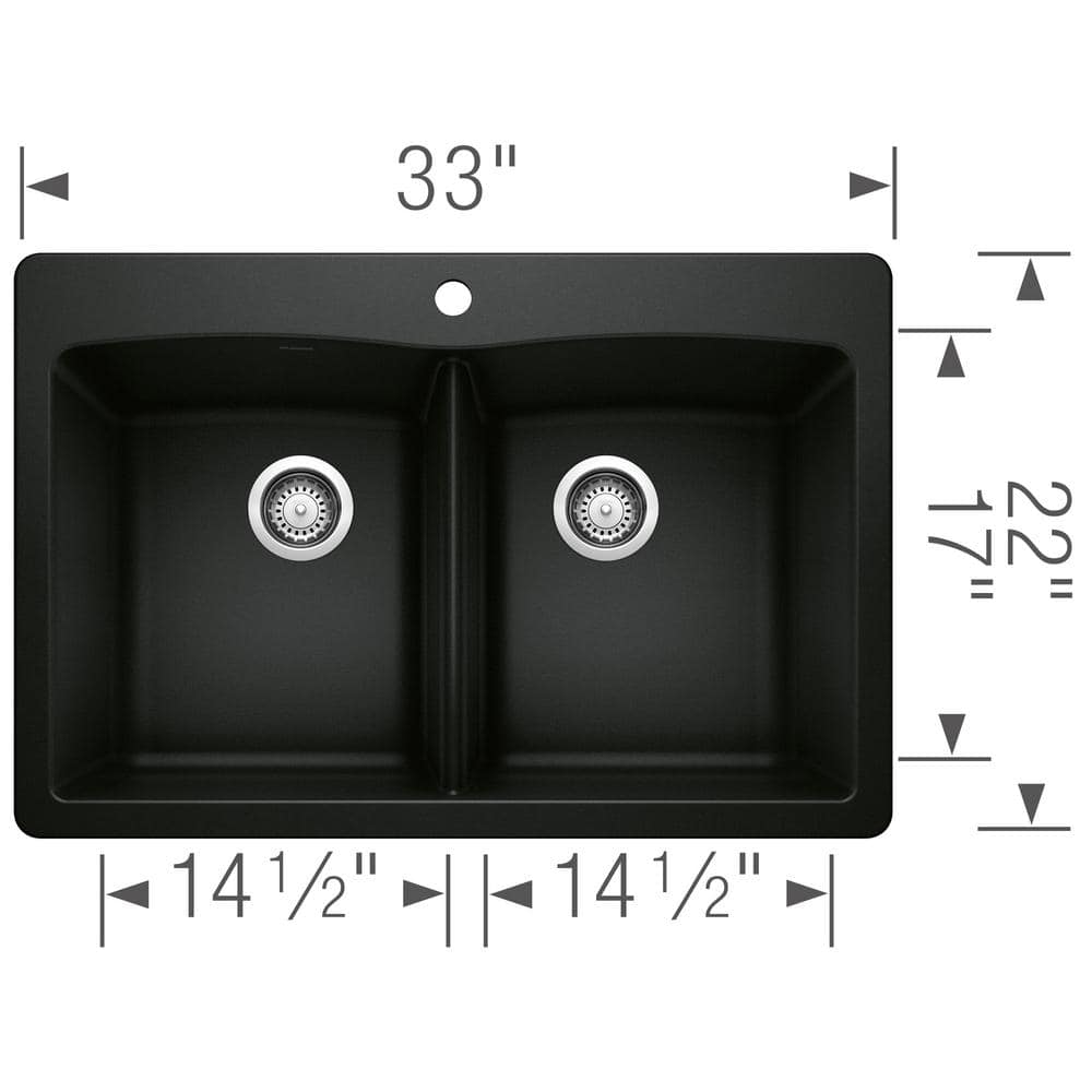 Coal Black 33" Stone Double Bowl Drop-In Kitchen Sink