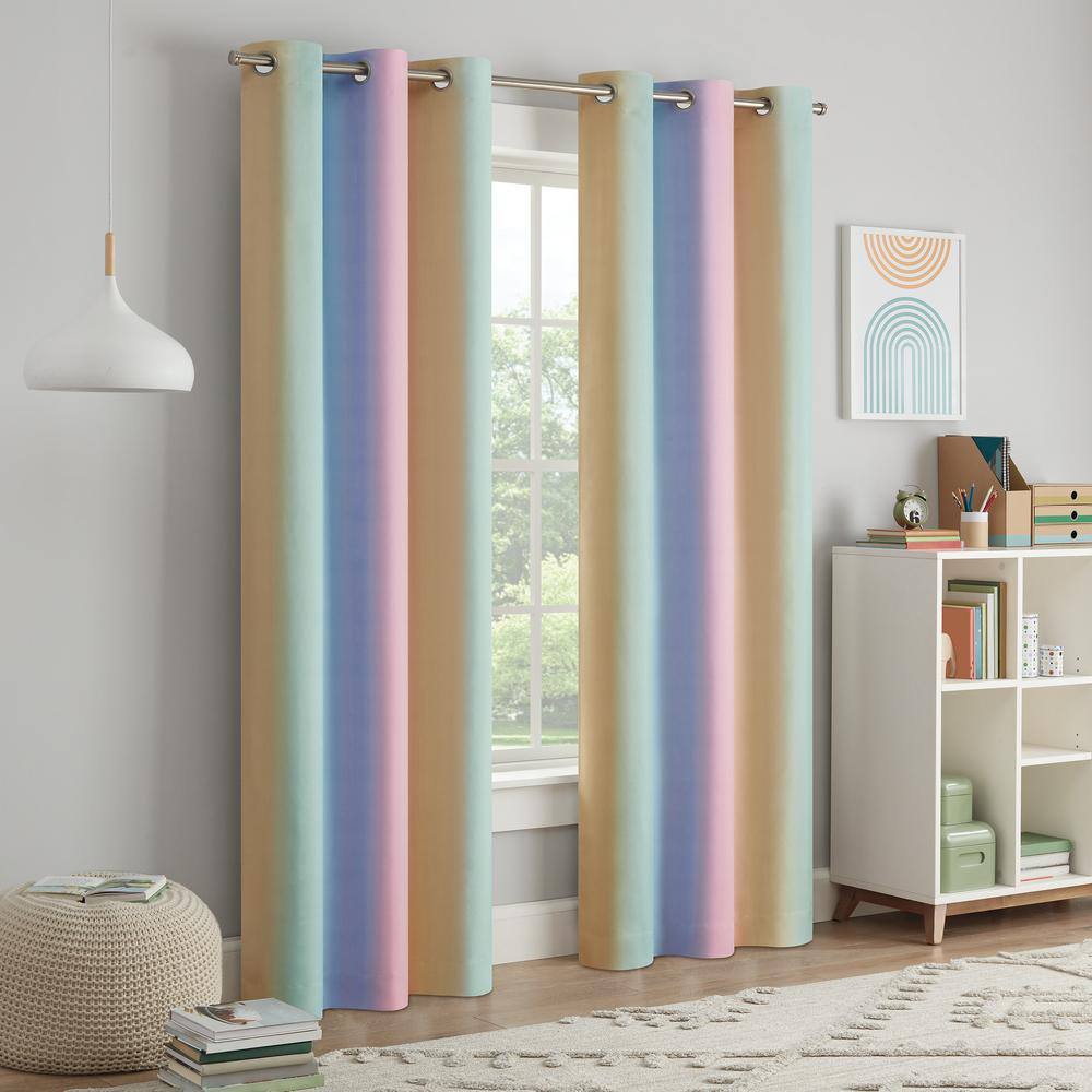 Kids Rainbow Ombre 84" x 37" Polyester Blackout Curtain Panel with Silver Grommets
