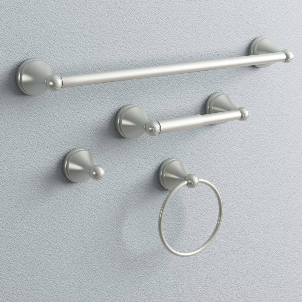 Satin Nickel 4-Piece Bathroom Hardware Set with Towel Bar