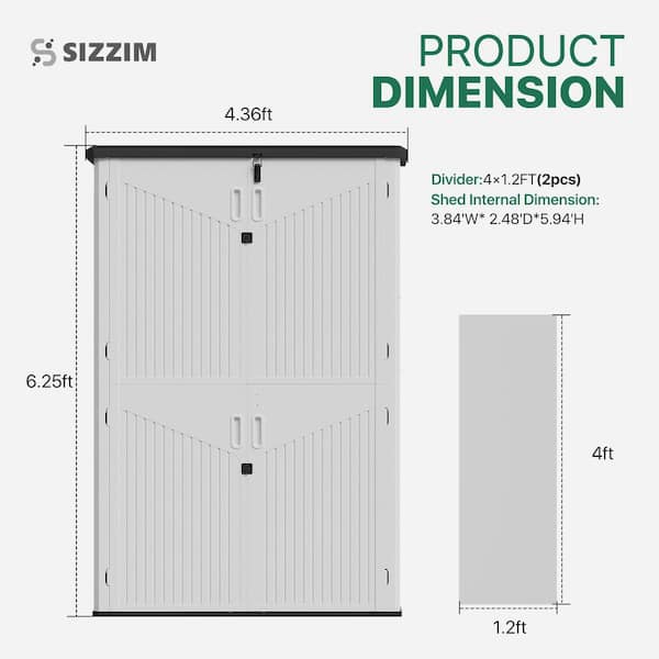 Sizzim Vertical 4.3 ft. W x 2.5 ft. D Resin Shed with 2-Piece