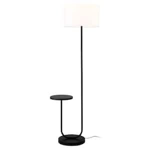 Jacinta 65.75 in. Blackened Bronze/White Tray Table Floor Lamp with Fabric Shade