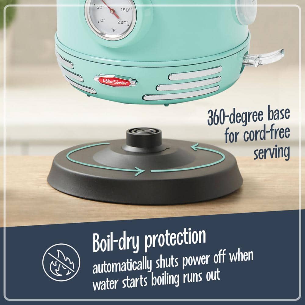 Aqua Retro 1.7-Liter Stainless Steel Electric Kettle with Thermostat