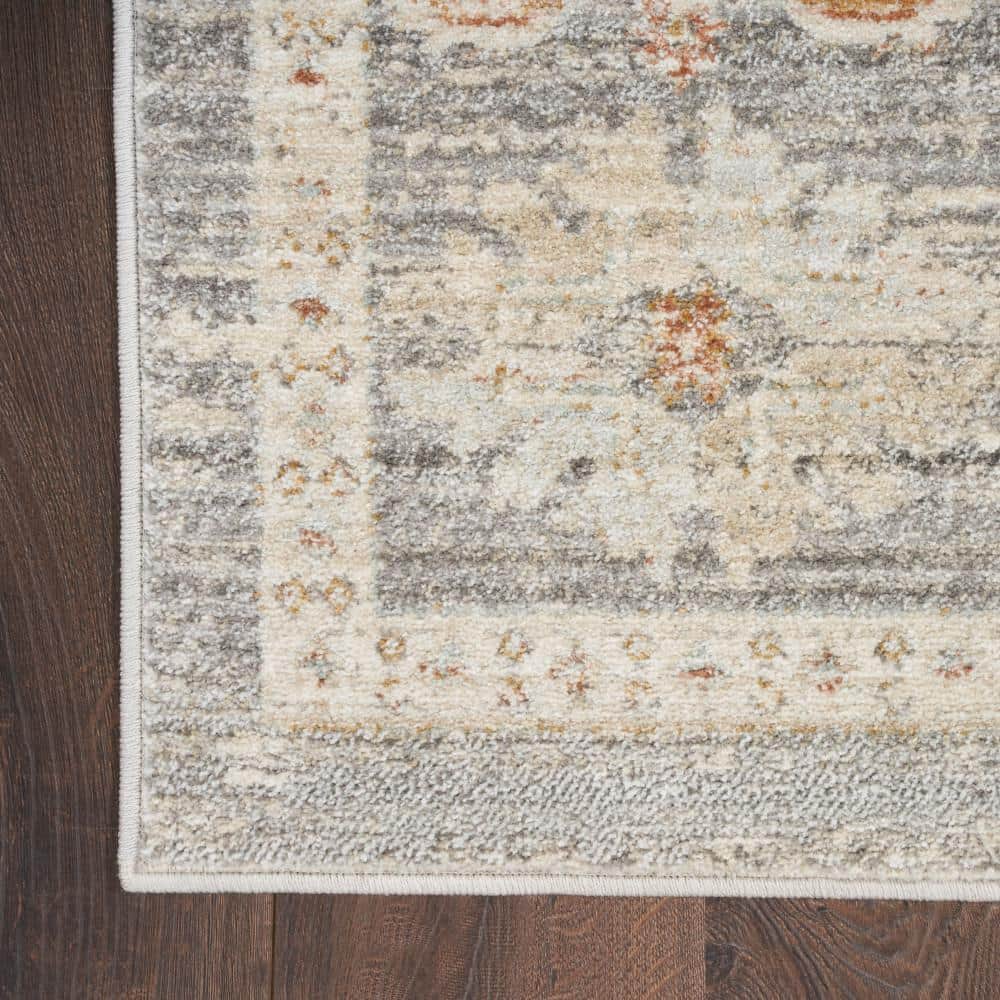 Vintage Gray Synthetic Persian Runner Rug with Fringe Edges