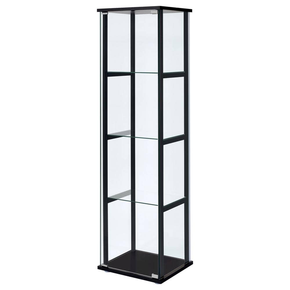 Black Wood and Glass 4-Shelf Curio Cabinet
