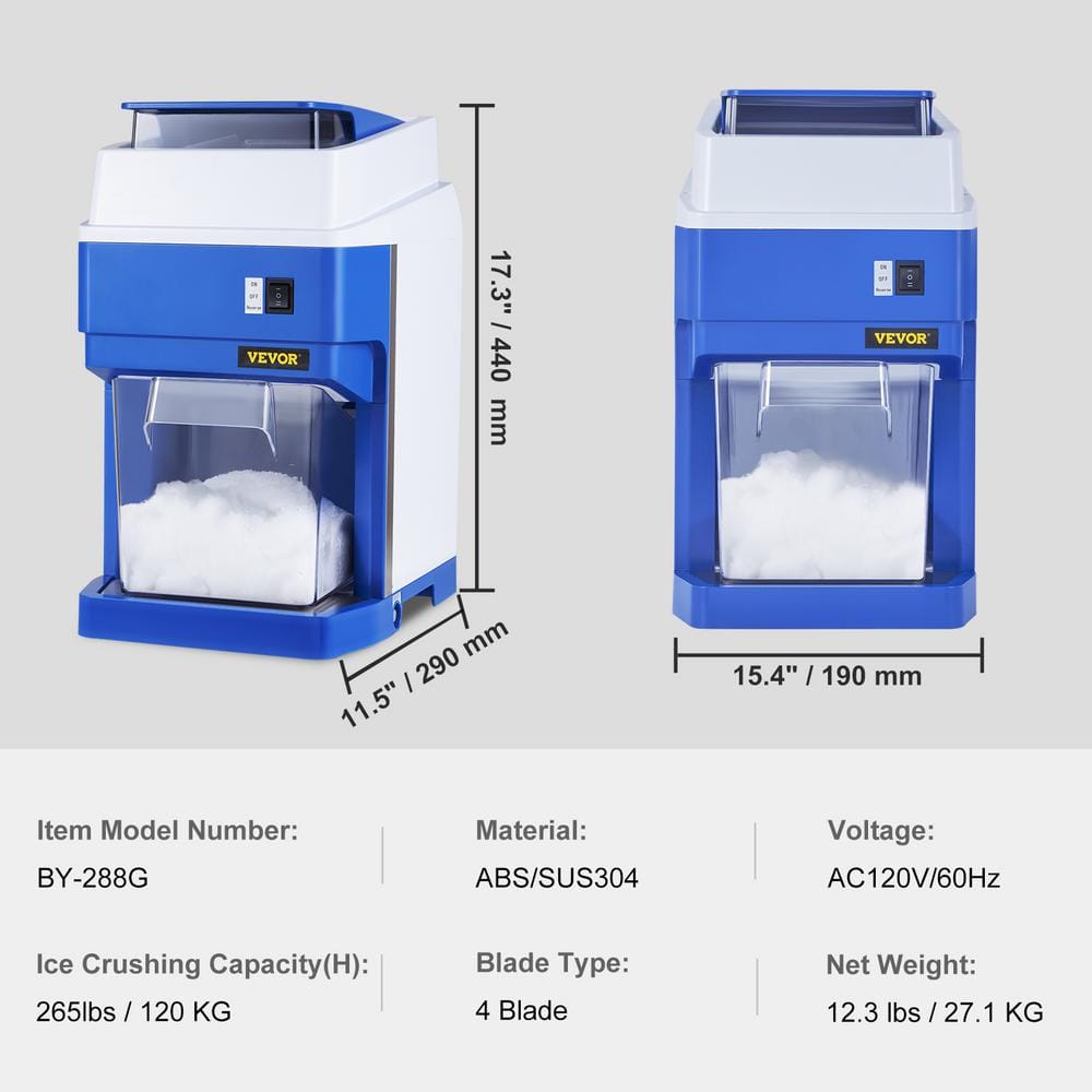 VEVOR Blue Stainless Steel Countertop Snow Cone Maker