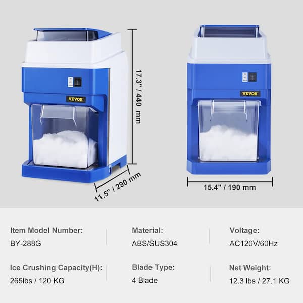 VEVOR Ice Shaver 110V Commercial Ice Crusher 440LBS/H ETL Approved 300W Electric Snow Cone Machine Dual Blades Stainless Steel Shaved Ice Machine