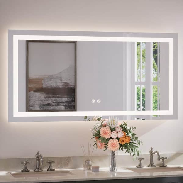 48 in. W x 24 in. H Rectangular Frameless with Frontlit & Backlit Anti-Fog LED Mirro Wall Mount Bathroom Vanity Mirror