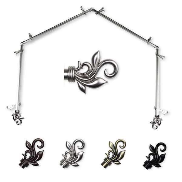 EMOH 13/16" Dia Adjustable 4-Sided Bay Window Curtain Rod 28 to 48" (each side) with Andrea Finials in Satin Nickel