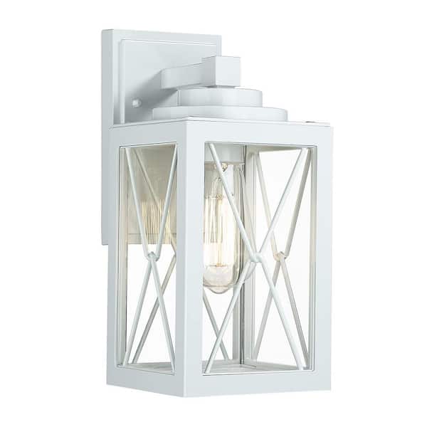 JAZAVA White Outdoor Hardwired Wall Lantern Scone with Clear Glass ShadeNo Bulbs Included
