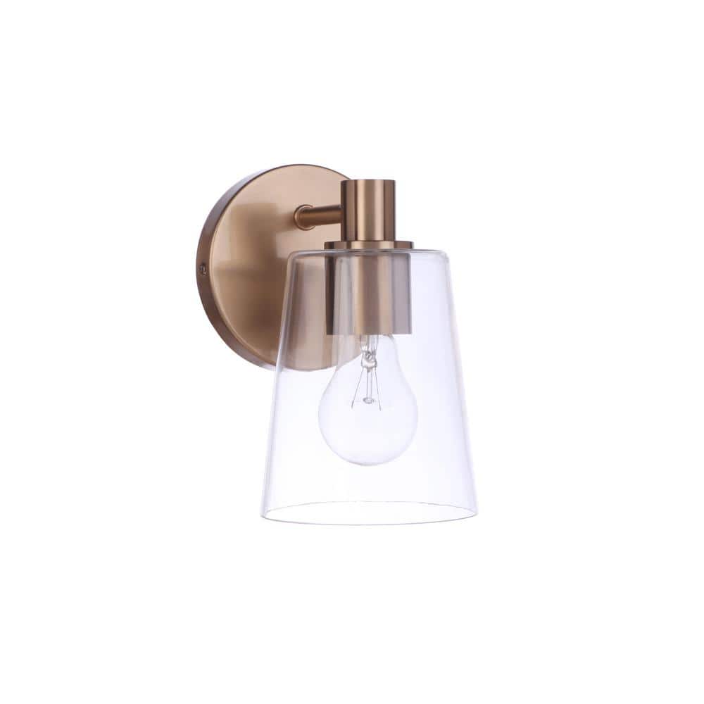 Emilio 8 in. 1 Light Satin Brass Finish Wall Sconce with Clear Glass price history on PriceWatchPro