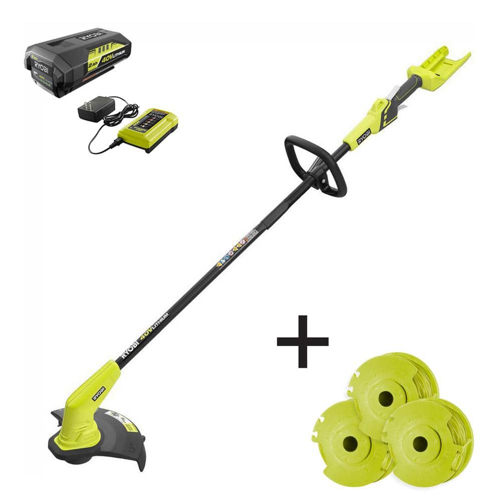 Greenworks 12-Inch 40V Cordless String Trimmer with Extra 3 Pack Spool 2Ah Battery and Charger Included 2101602 