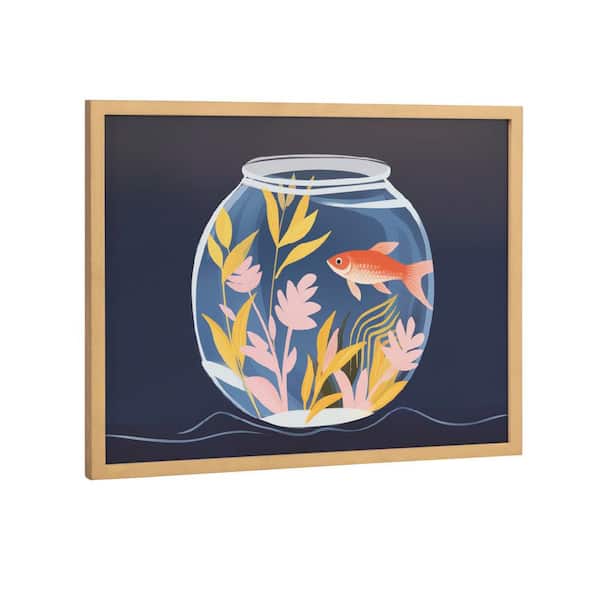 Kate and Laurel Gallery Pet Goldfish Cute Botanicals Fish Tank by The Creative Bunch Studio Gold Framed Art Print 16 in. x 12 in.