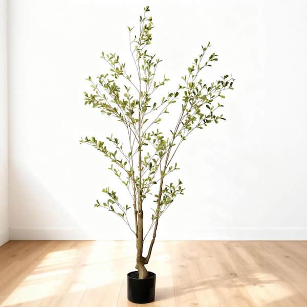 Sheridan Indoor 5 ft. Artificial Black Olive Tree with Black Plastic Pot, Lifelike Fake Potted Indoor Plant
