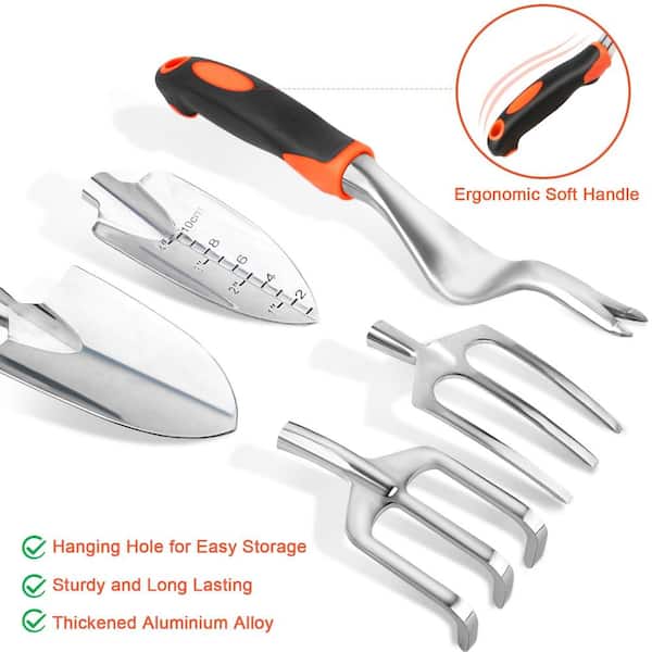 8-Piece Orange Gardening Tool Set, non-slip ergonomic handles