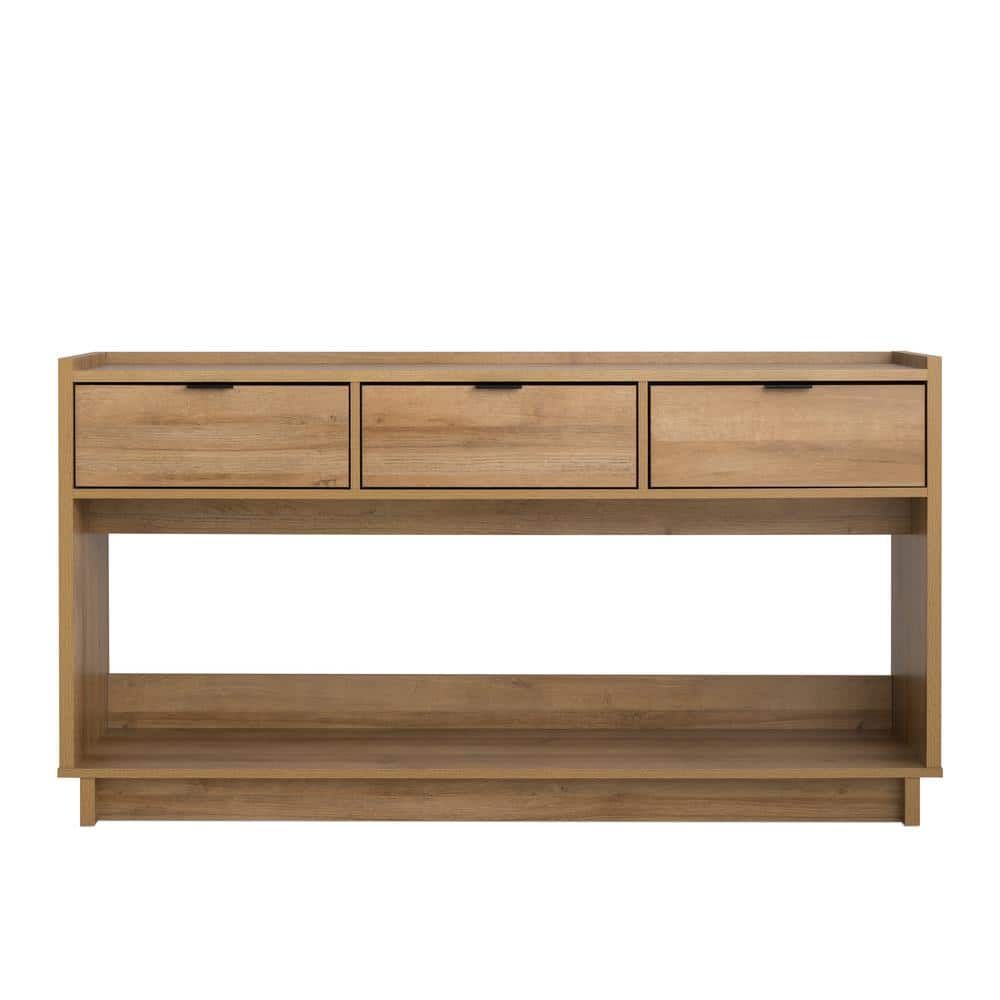 Natural Oak Modern Wood Console Table with Storage Drawers