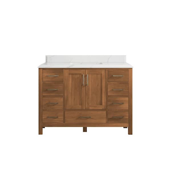 Willow Collections Malibu Teak 48 in. W x 22 in. D x 36 in. H Bath Vanity in Gold Teak with 1.5" Calacatta Quartz Top