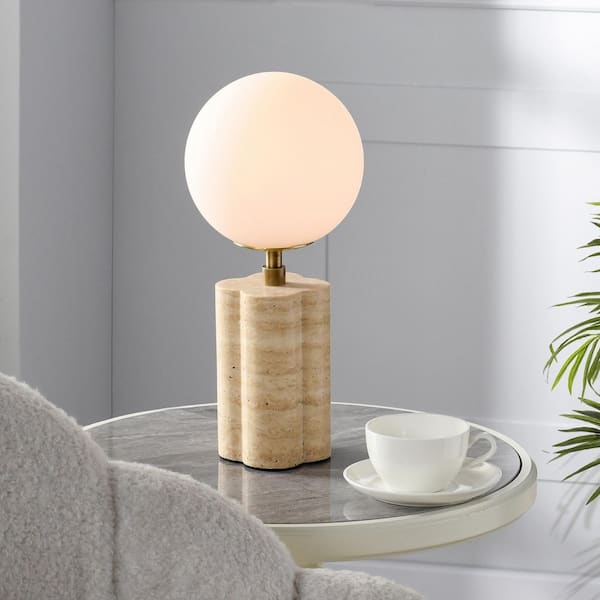 StyleCraft Amabel 13 in. Natural Beige Table Lamp with White Glass