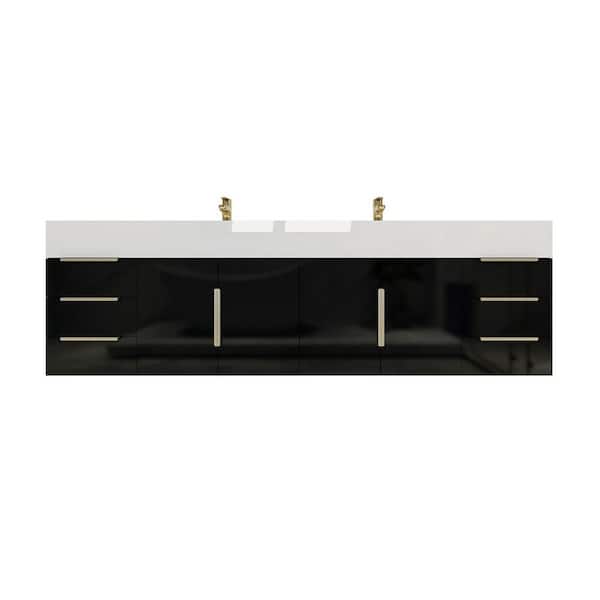 Bethany 71 in. W. x 20 in. D x 22 in. H Double Sink Floating Bath Double Vanity in Gloss Black with White Acrylic Top
