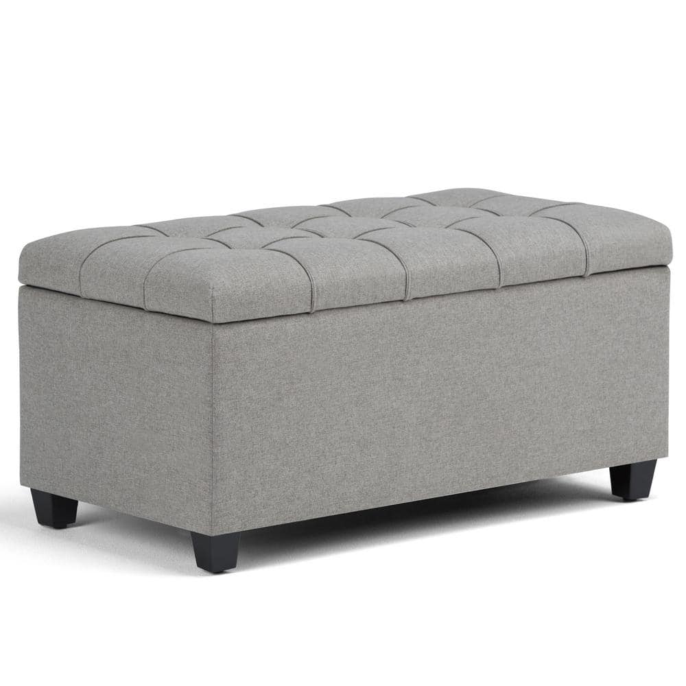 Dove Gray Tufted Rectangular Wood Storage Ottoman Bench
