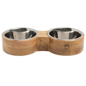 Small Double Feeder for Pets in Mango Wood